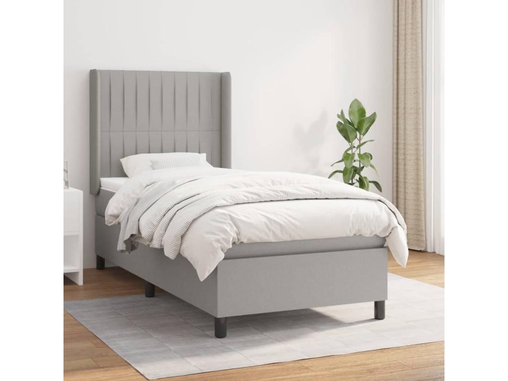 Lit à sommier tapissier con Materasso Grigio chiaro 90x200 cm Tissu DTJG65431