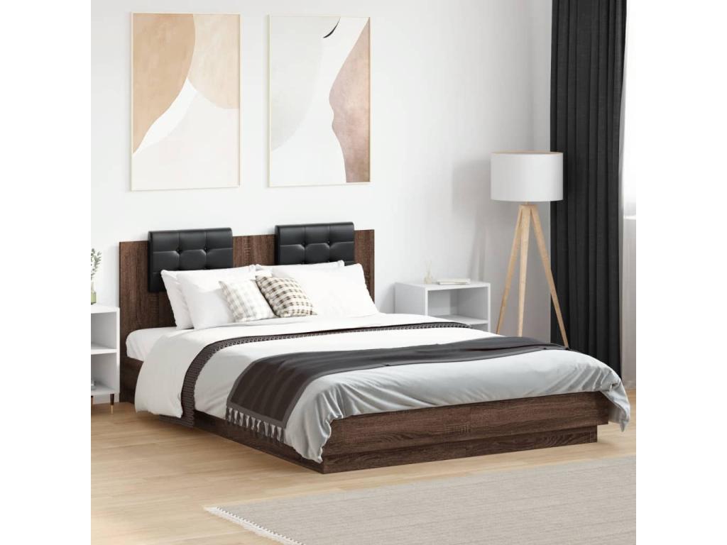 Testiera giroletto et Mobenzeères LED chêne marrone 120x200 EUMT50493