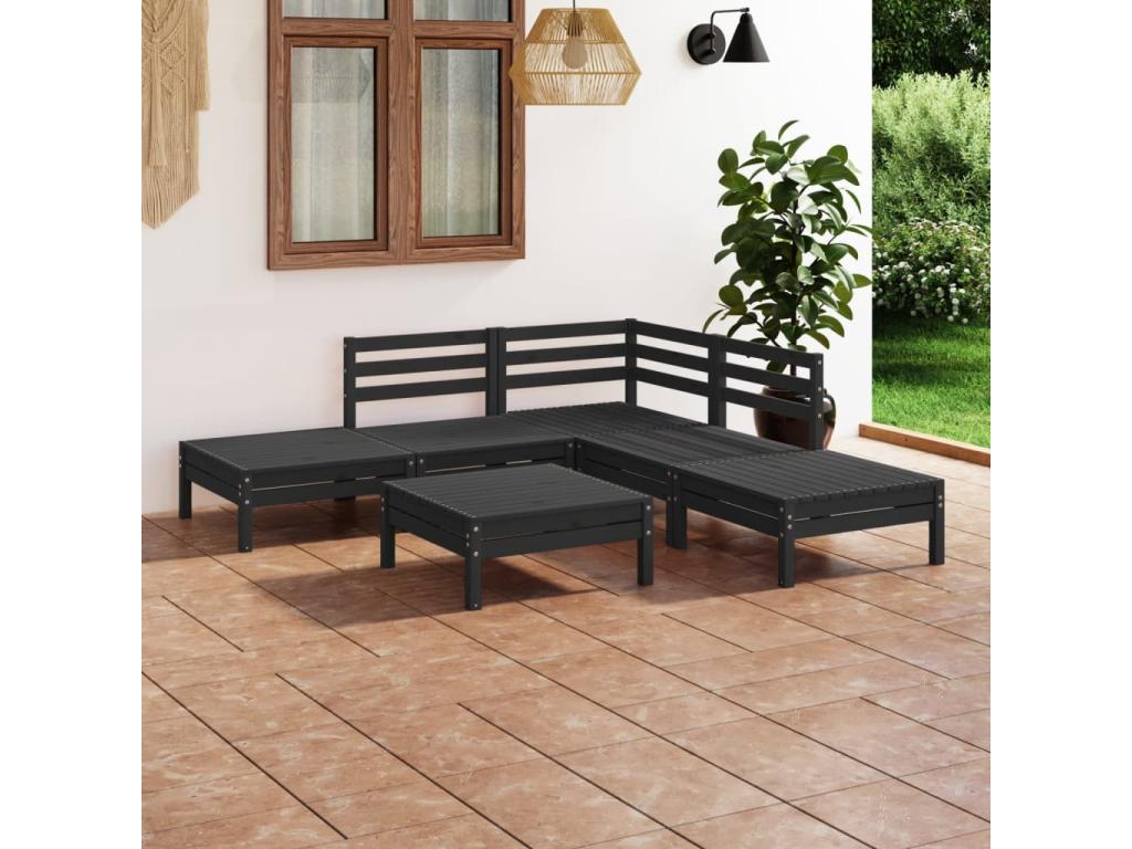 Set da giardino 6 pezzi Mobenze de pin massif Nero KJFB24300