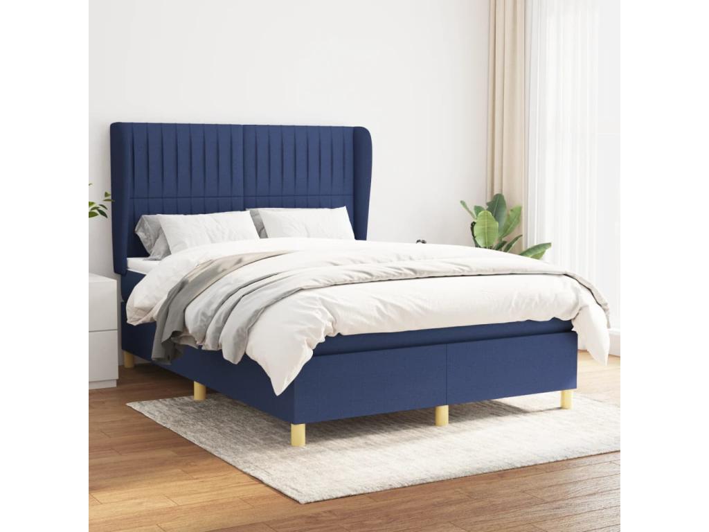 Lit à sommier tapissier con Materasso Blu 140x190 cm Tissu EOFR06013
