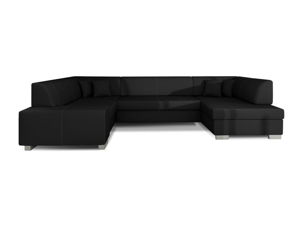 Divano convertibile panoramique simili cuir nero con coffre de rangement Luxameub 320cm-Coffre de rangement à droite JRVI47832