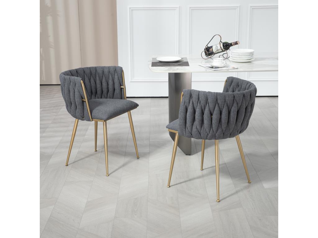Sedia da sala da pranzo décontractée Divano Lettino prendisole rembourrée in tessuto di lino gambe in ferro 2 pezzi/insieme Grigio chiaro ERAK73281