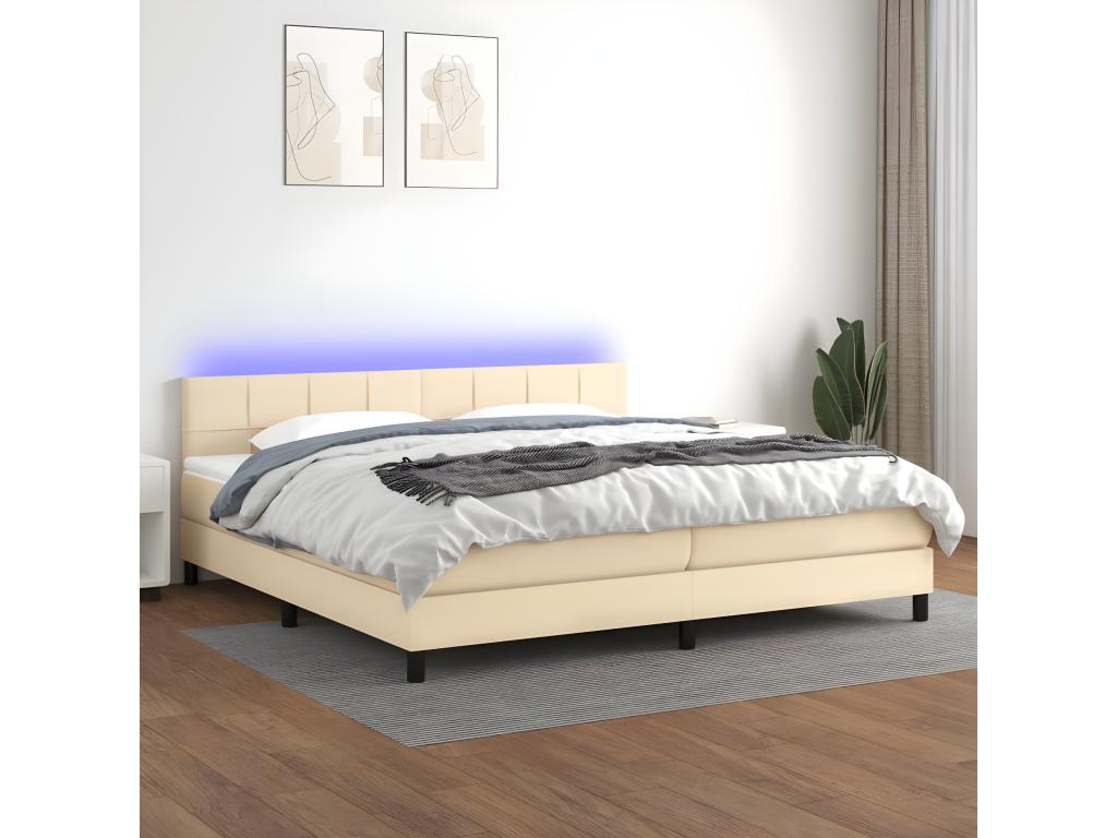 Sommier tapissier e materasso e LED Cream 200x200 cm tessuto JTHL22313