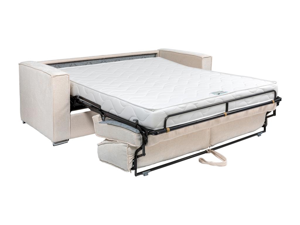 Divano 4 posti trasformabile Express in tessuto texturé grigio chiaro - Divano 160 cm - Materasso 18 cm Mobenze KEBI55150