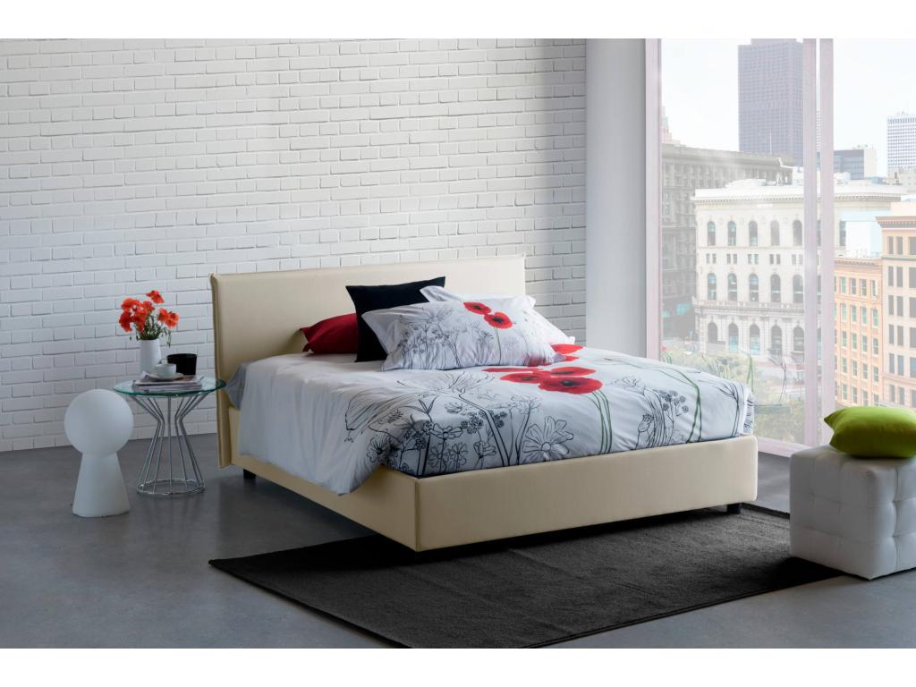 Letto matrimoniale Mobenze Contenitore con rivestimento in tessuto Made in Italy Apertura frontale con materasso 140x190 cm incluso Beige OPVN15443