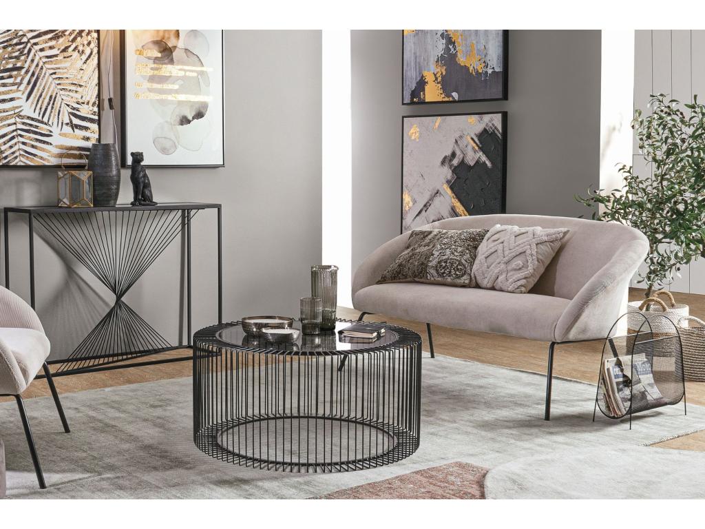 Tavolo basso rotondo in vetro e metallo nero D80 - Mobenze EZYC68570