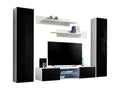 Porta TV Ensemble Mobenze O1 con LED- Coloris bianco et nero- Meuble suspendu design pour votre salon. OWAL51429