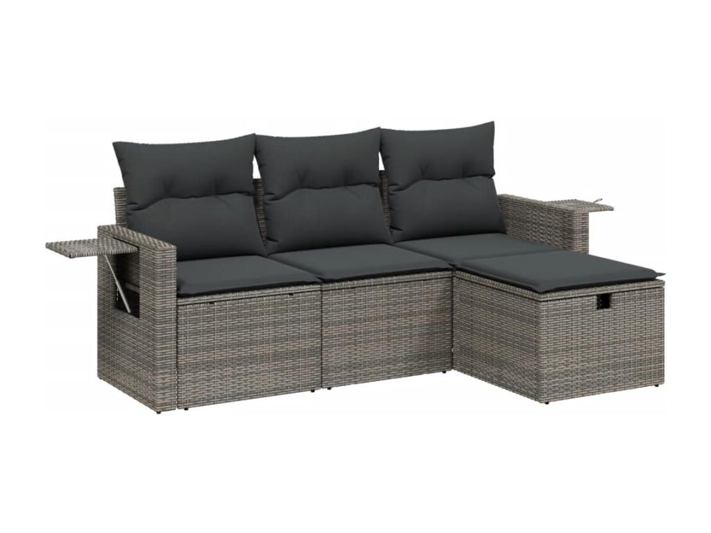 Set da giardino 4 pezzi con cuscini in resina intrecciata grigia NNOD53621