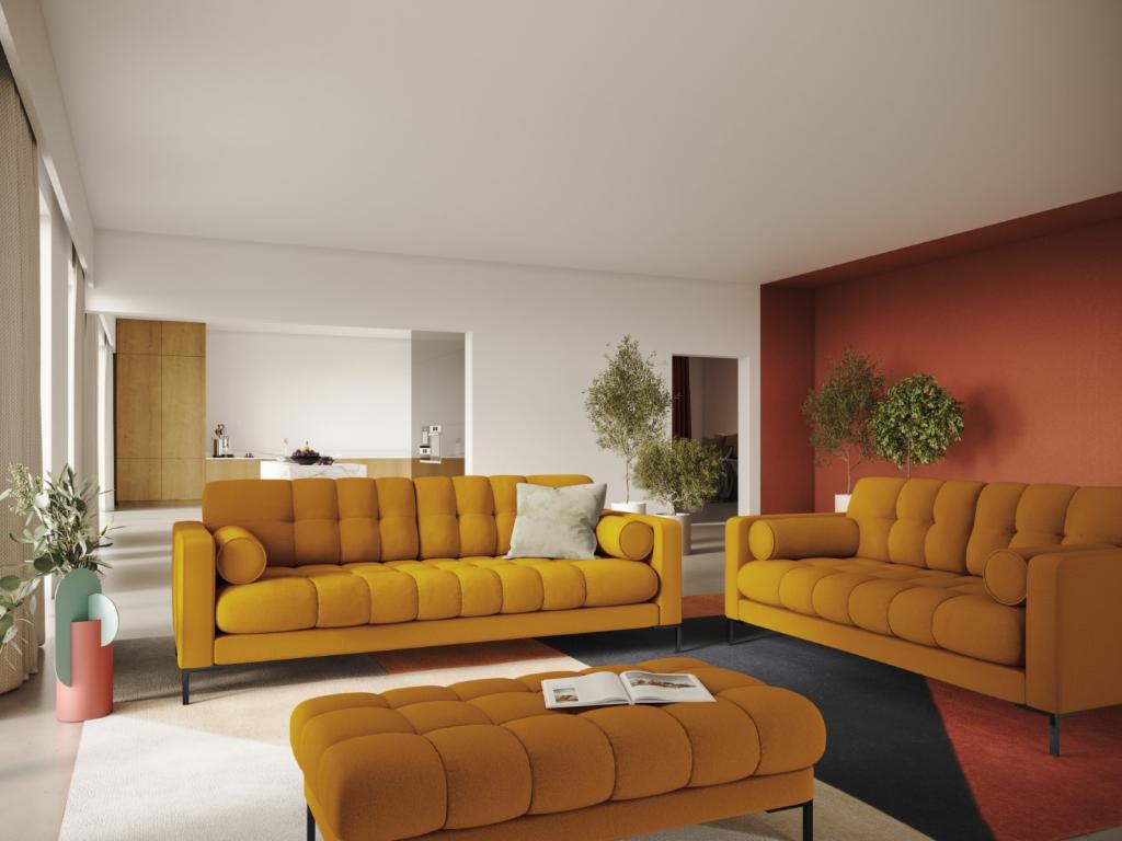 Panca in tessuto giallo, 62 x 133 x 41 cm