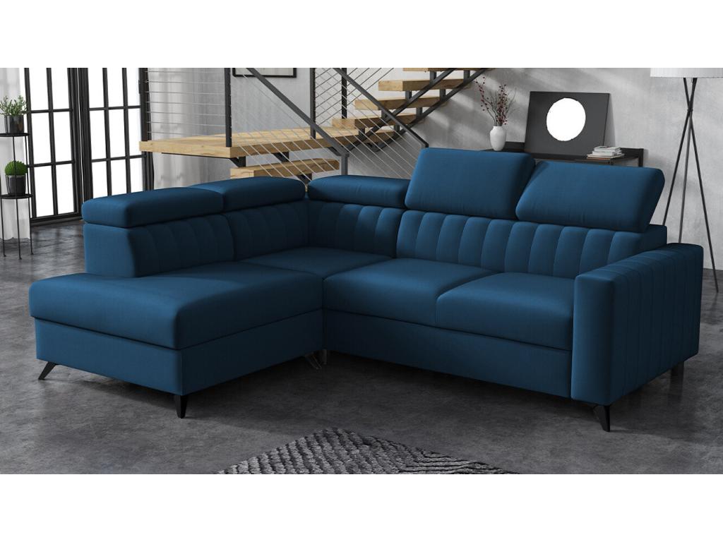 Divano d'angolo Mobenze 202 Blu Fonction de couchage bedding box 249x195x80cm UPSY21834