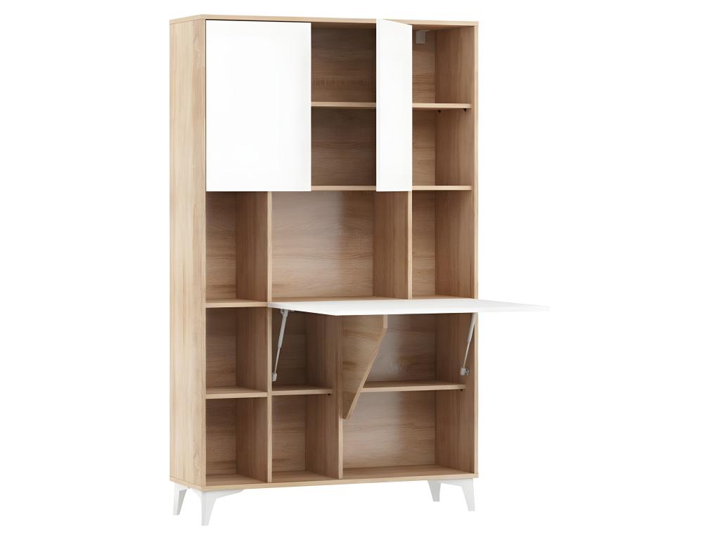 Armadio Placard trasformabile in scrivania e tavolo Home Luxameub 175x105x34cm « PINPAI 2-Bianco brillante frontale /Chêne Luxameub corpo » NMWT58429