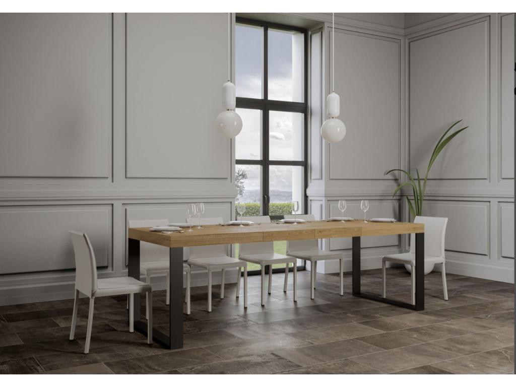 Tavolo da mangiatoia allungabile Mobenze-Couleur Naturel-Support 4 gambe-2 rallonges fines-Largeur allungabile 140 a 244cm BAIM30536