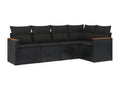 Set da giardino 5 pezzi con cuscini in resina intrecciata nera WNHM46611
