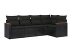 Set da giardino 5 pezzi con cuscini in resina intrecciata nera WNHM46611
