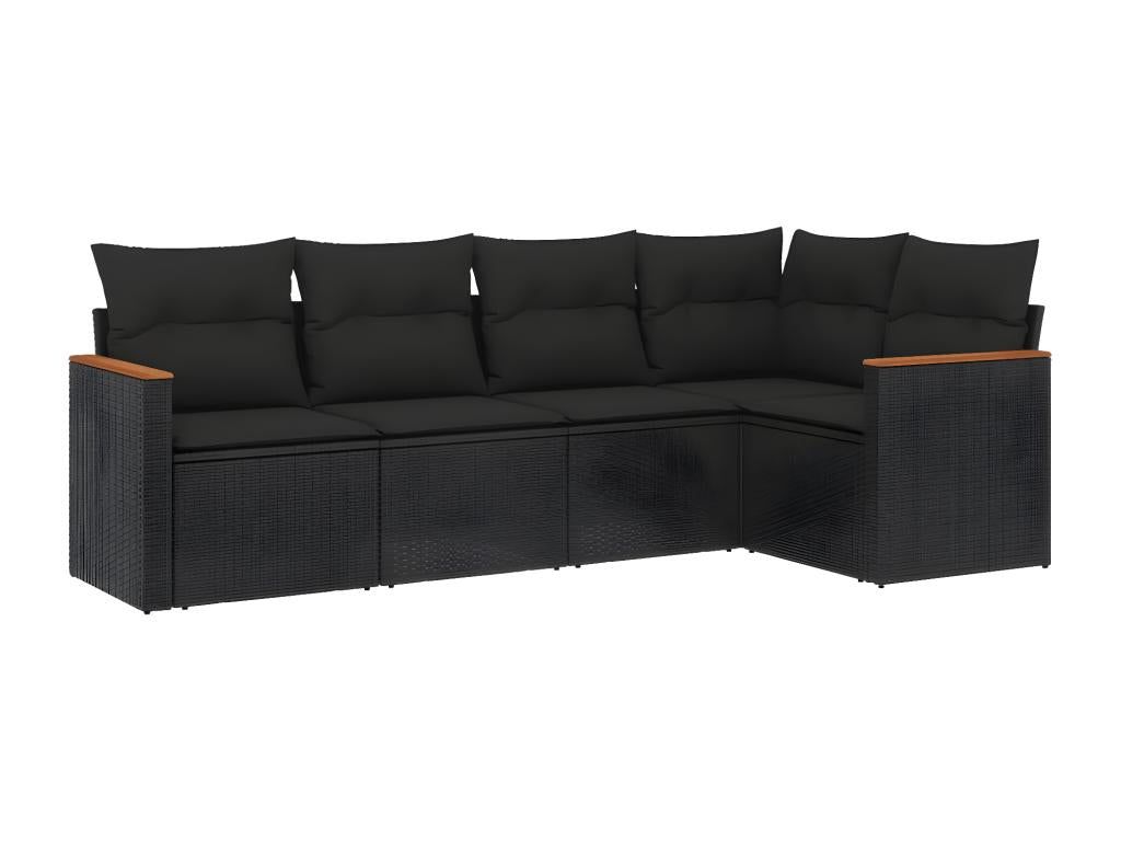 Set da giardino 5 pezzi con cuscini in resina intrecciata nera WNHM46611