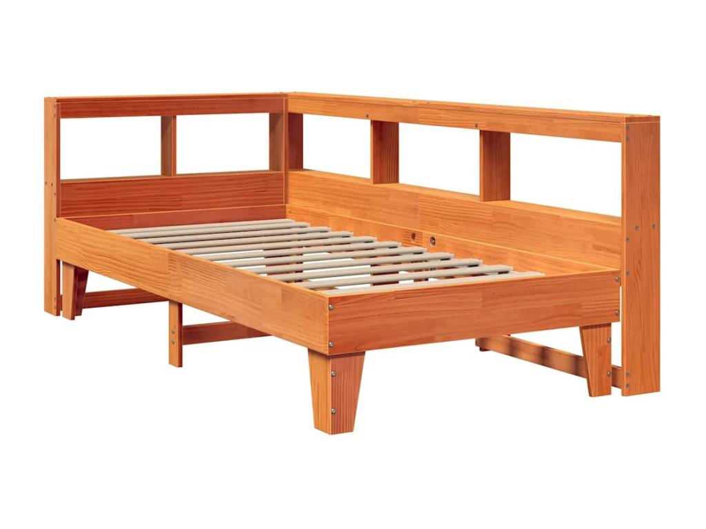 Lit bibliothèque sans Materasso cire marron 75x190 cm pin massif WODY63656