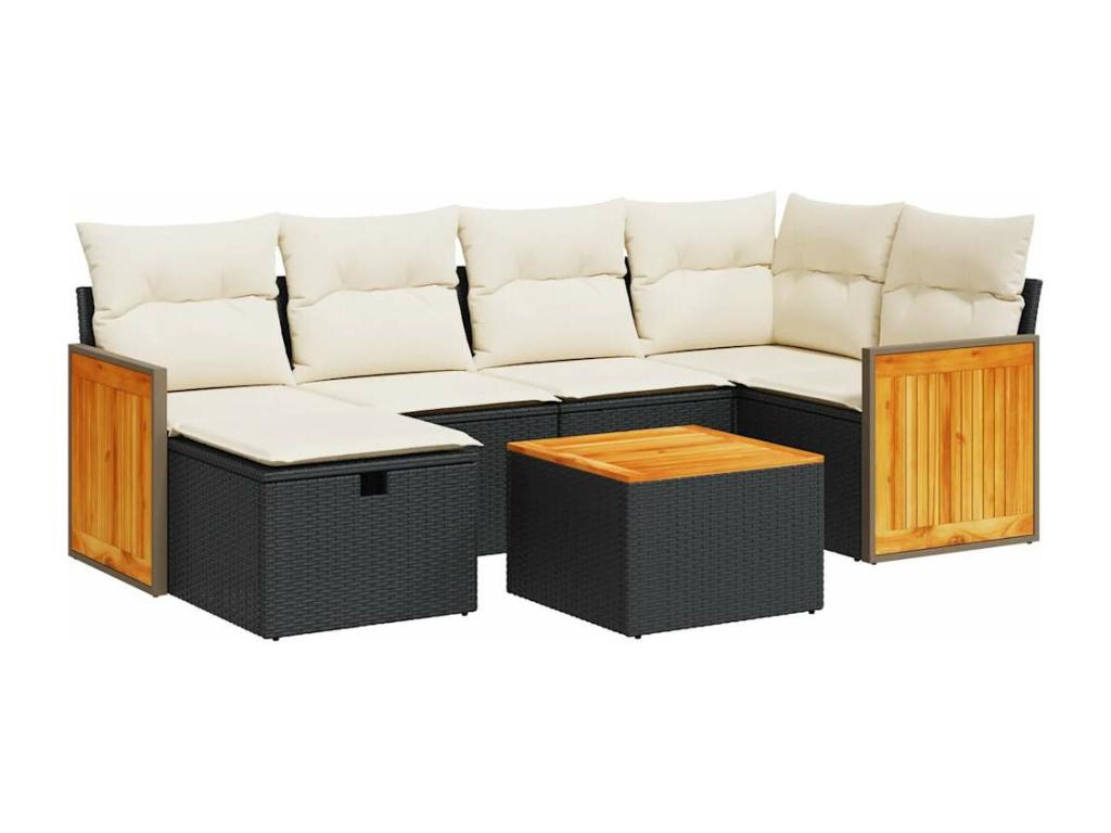 Set da giardino 7 pezzi con cuscini in resina intrecciata nera GBIA37206