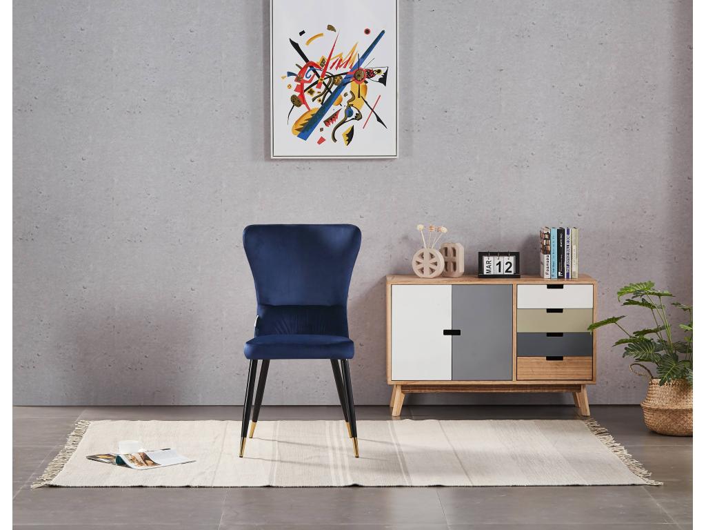 NUOVO Mobenze - Set di 4 sedie Rétro in Mobenze Blu - Gambe Coloris Nero / Oro XGSS55225