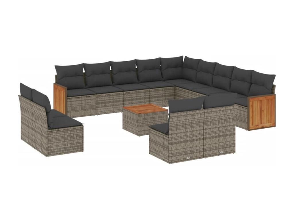 Set da giardino con cuscini 14 pezzi in resina intrecciata grigia YBUA31470