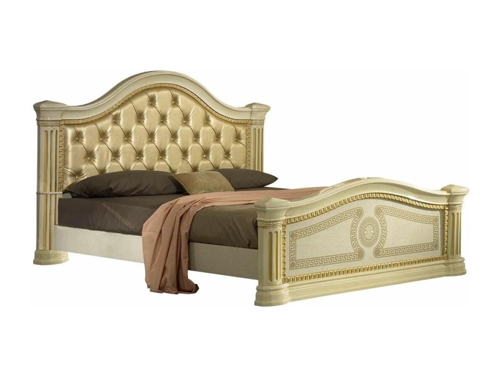 Testiera letto design illuminato laqué beige capitonnée simili cuir beige Mobenze 160x200 WFDE18828