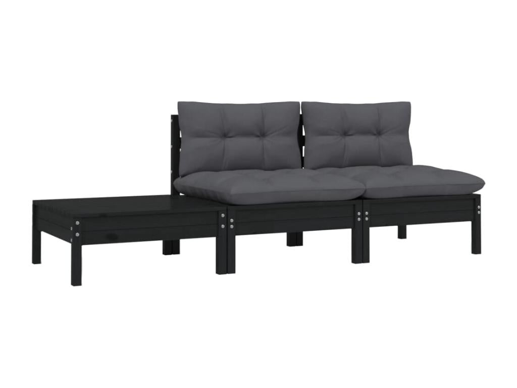 Set da giardino 3 pezzi con cuscini Nero Mobenze de pin massif QVTT06962