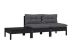 Set da giardino 3 pezzi con cuscini Nero Mobenze de pin massif QVTT06962