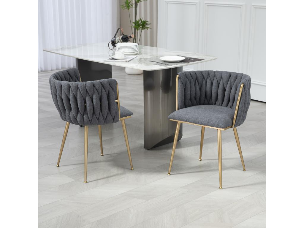 Sedia da sala da pranzo décontractée Divano Lettino prendisole rembourrée in tessuto di lino gambe in ferro 2 pezzi/insieme Grigio chiaro ERAK73281