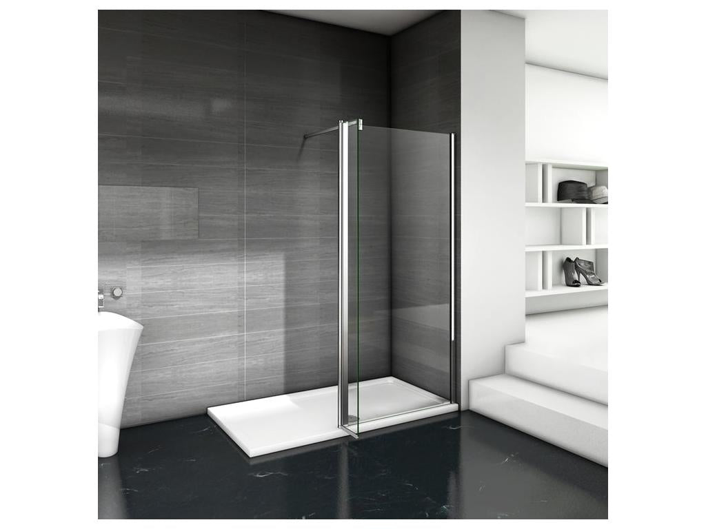 Paroi de douche à l'italienne 50 40x200cm con retour pivotant - Verre 8mm trempé - con barre de fixation 140cm en carré YOUY71302