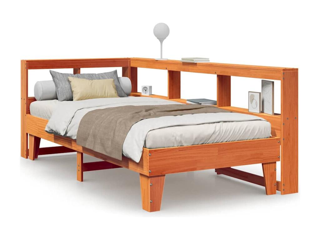 Lit bibliothèque sans Materasso cire marron 75x190 cm pin massif WODY63656