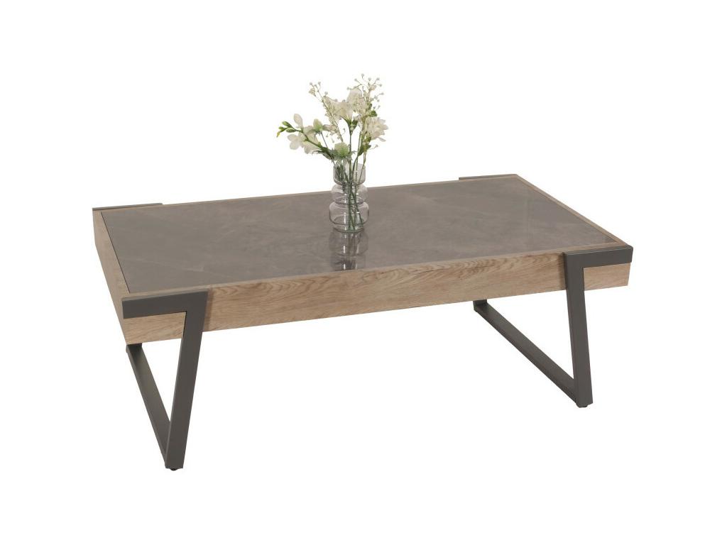 Tavolo basso Luxameub-L89 Tavolo da salone in ferro 43x120x64cm pierre agglomérée imitazione marmo grigio bois grigio-brun NZQD13206