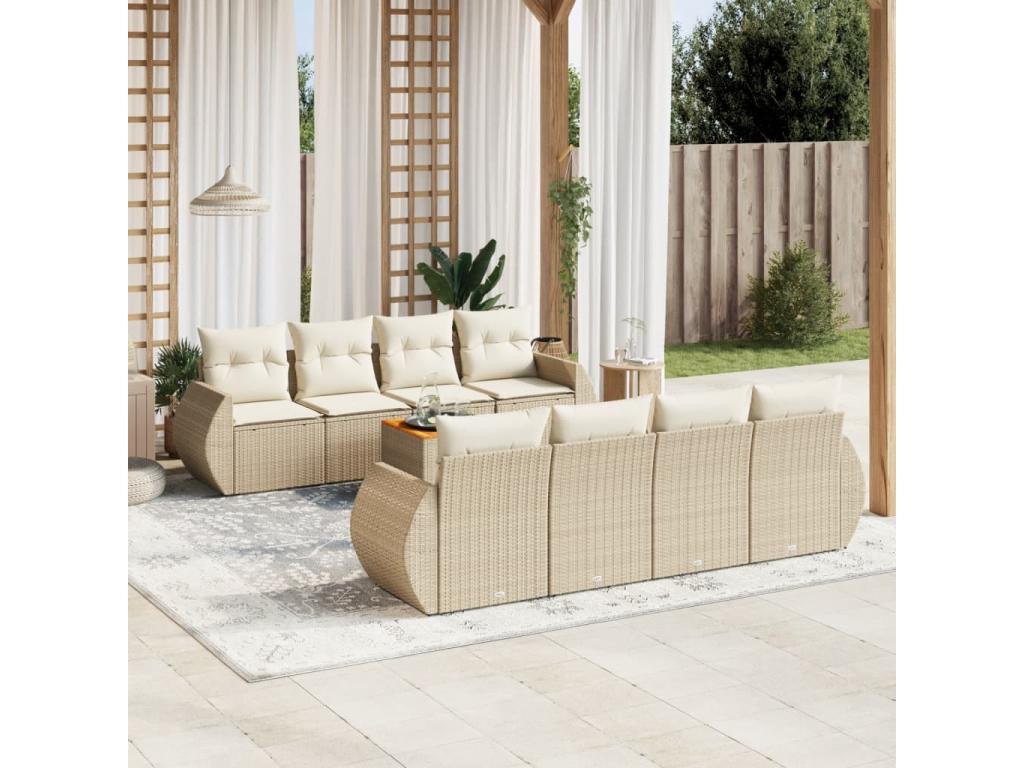 Set da giardino con cuscini 9 pezzi in resina intrecciata beige ZGHZ38281