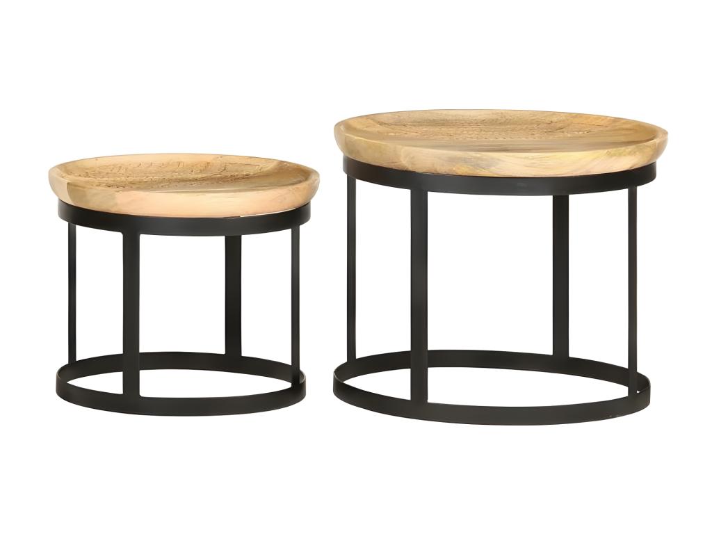 Set di 2 tavolini da pranzo manguier massiccio chiaro e gambe in metallo nero Mobenze BBNZ15153