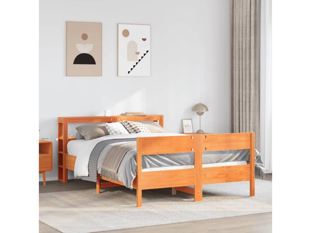 Struttura letto senza materasso cire marron 150x200 cm bois pin massif BLHS06485