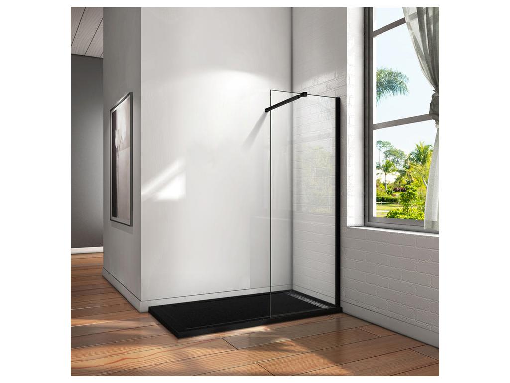 Paroi de douche à l'italienne 60x200cm in vetro 8mm di sicurezza anticalcare con barra di fissaggio 73-120cm in carré - Nero opaco IDMR79744