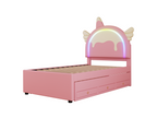 Lit gigogne 90x200cm 90x190cm lit d'enfant with 3 tiroirs sommier à Mobenze et Headboard forme licorne matière PU rose CTPI64935