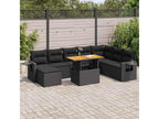 Set da giardino 9 pezzi con cuscini in resina intrecciata nera QVVI94744