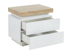 Comodino - 2 cassetti - Mobenze Laqué - con LED - Coloris White et chêne - Mobenze II WKUQ78638