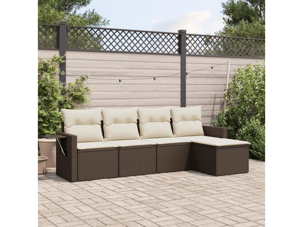 Set da giardino con cuscini 5 pezzi in resina intrecciata color marrone PFKL09912