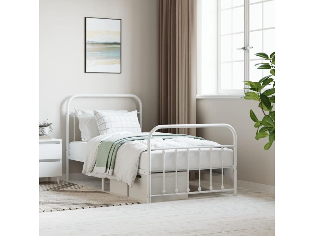 Struttura letto in metallo bianco, 100 x 190 cm