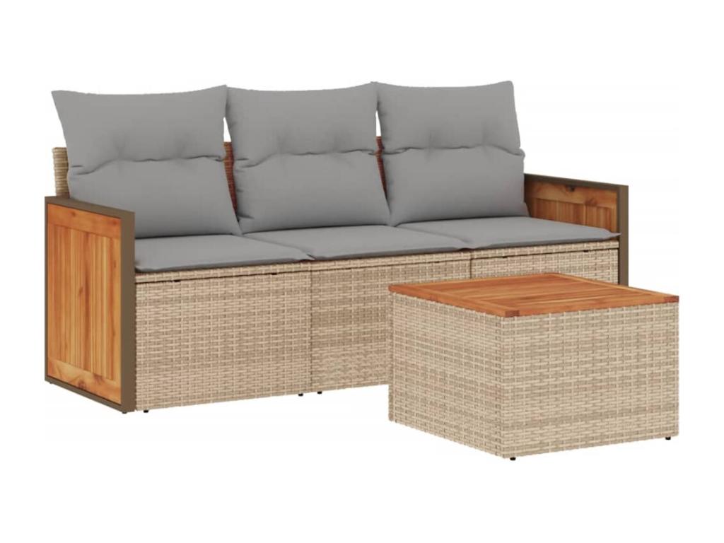 Set da giardino con cuscini 4 pezzi in resina intrecciata beige GJKY36455