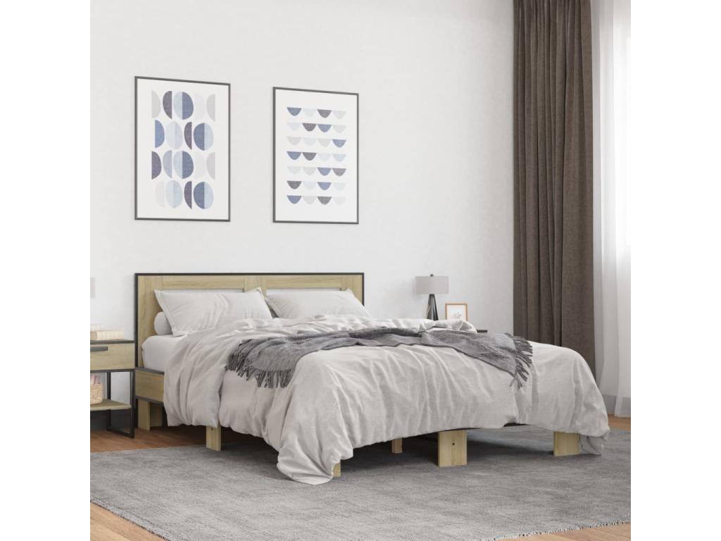 Struttura letto in legno di rovere marrone, 140 x 190 cm