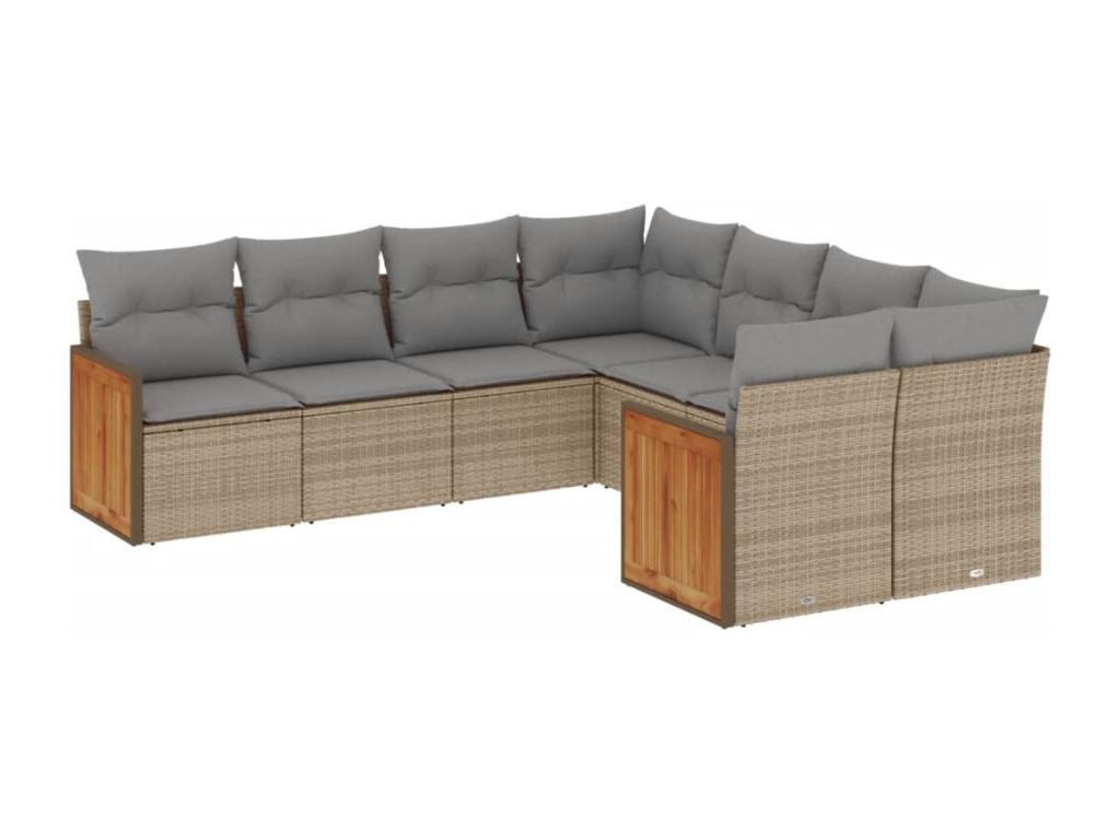 Set da giardino con cuscini 8 pezzi in resina intrecciata beige GWSD33502