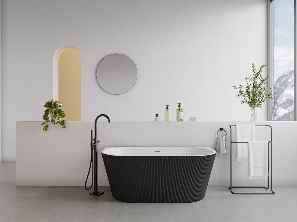 Vasca da bagno semi îlot striée - 206 L - 149x75x58 cm - Nero opaco - Acrilico - Mobenze WSSD73023
