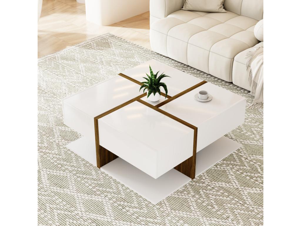 Tavolo basse carrée con 4 ripiani - 78x78x34,8 cm - Panneaux de particules - Bianco brillante EUEW43456