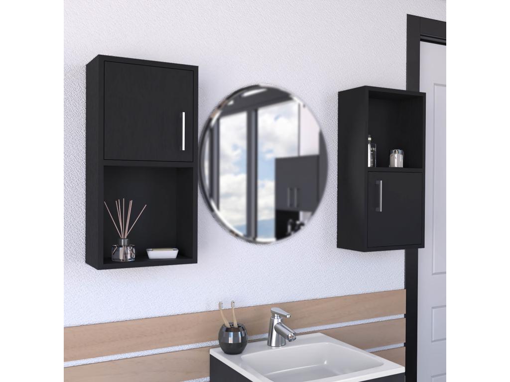 Insieme di accessori per la sala da bagno in melamina con 4 ripiani e 2 porte nero 60.1 cm X 30 cm X 16 cm WGEA65716