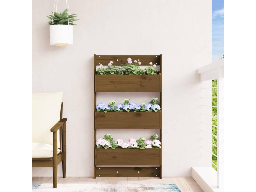 Jardinière murale 3 livelli 60x18.5x110 cm brun miel pin massif KZTZ72951