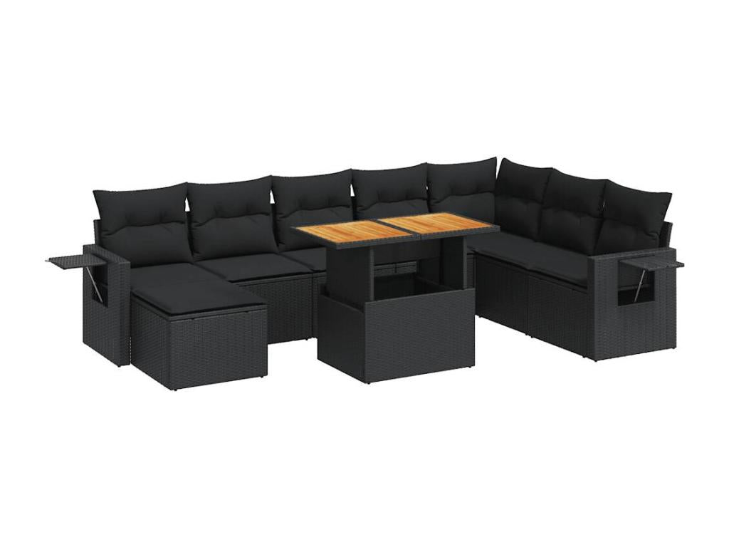 Set di mobili da esterno in vimini intrecciato in resina nera - dlz1766571121443