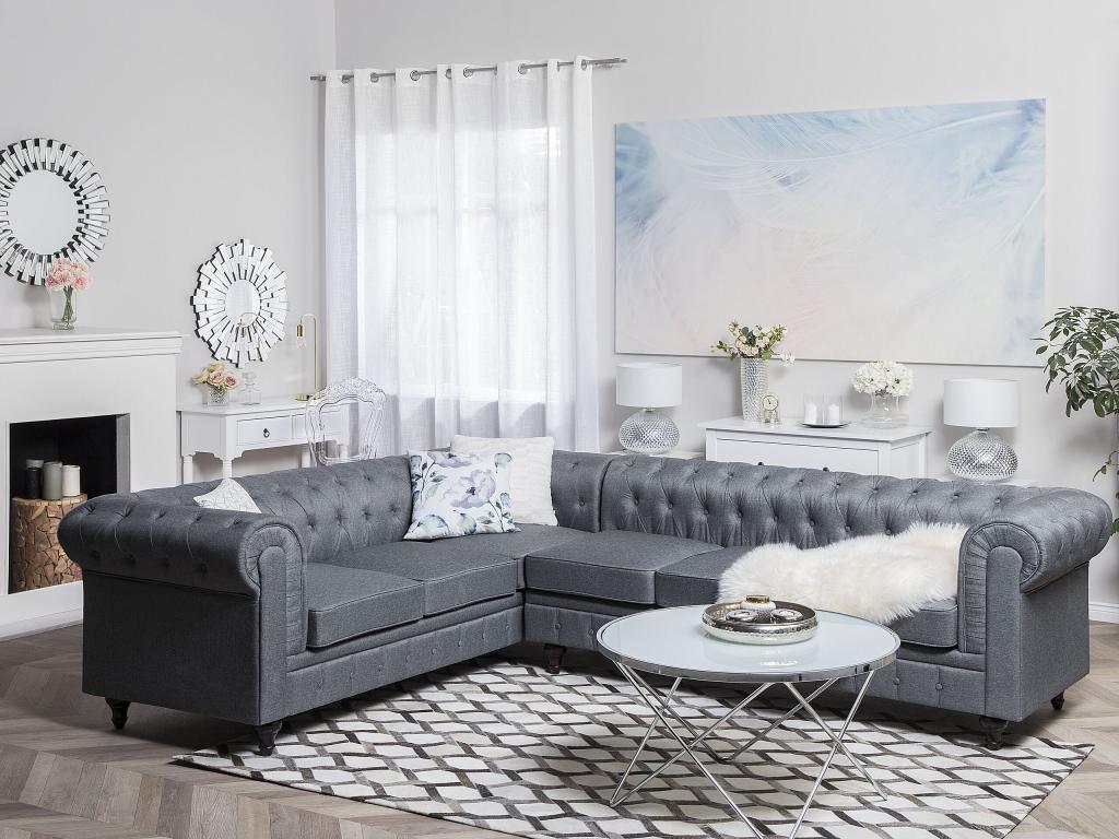 Divano ad angolo gauche in tessuto grigio Housse Amovible Assise Large Luxameub UZUK82468