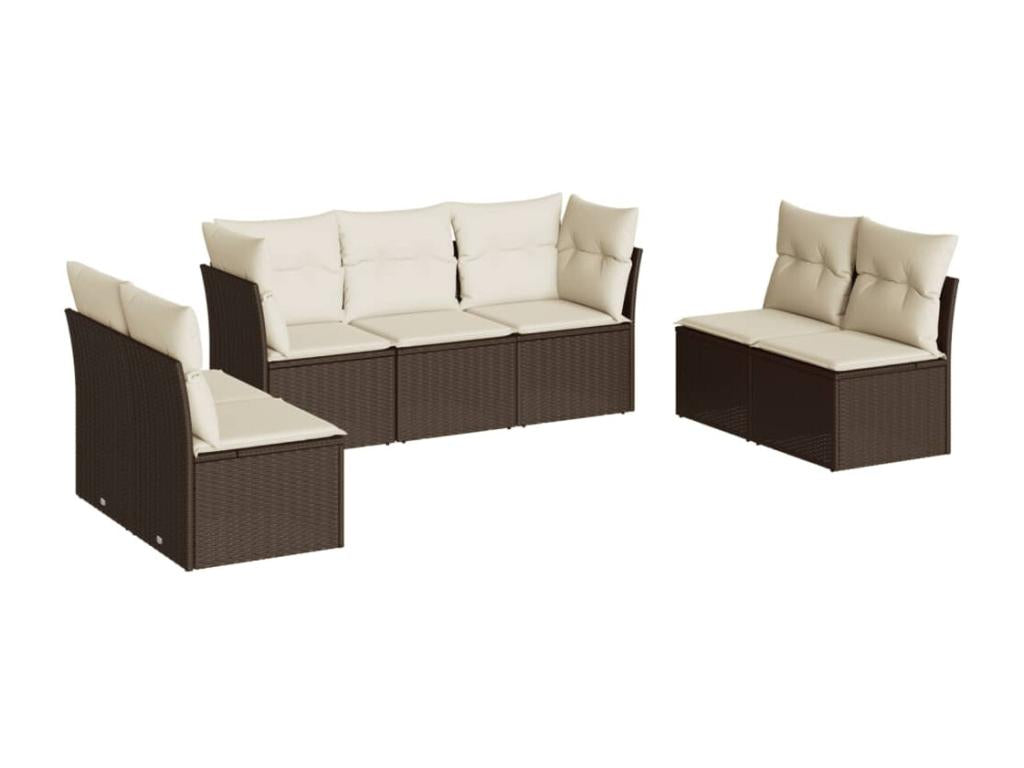 Set da giardino con cuscini 7 pezzi in resina intrecciata color marrone WIIC86615