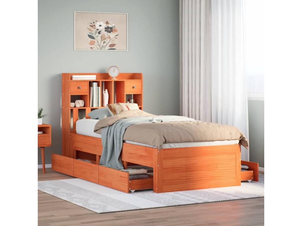 Lit bibliothèque sans Materasso cire marron 100x200 cm pin massif MBSW05842